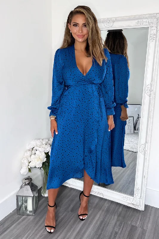 Blue And Black Printed Wrap Midi Dress Blue And Black Printed Wrap Midi Dress