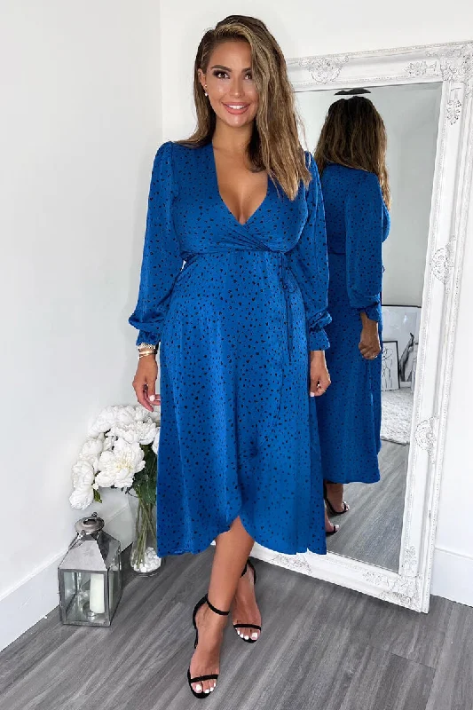 Blue And Black Printed Wrap Midi Dress Blue And Black Printed Wrap Midi Dress