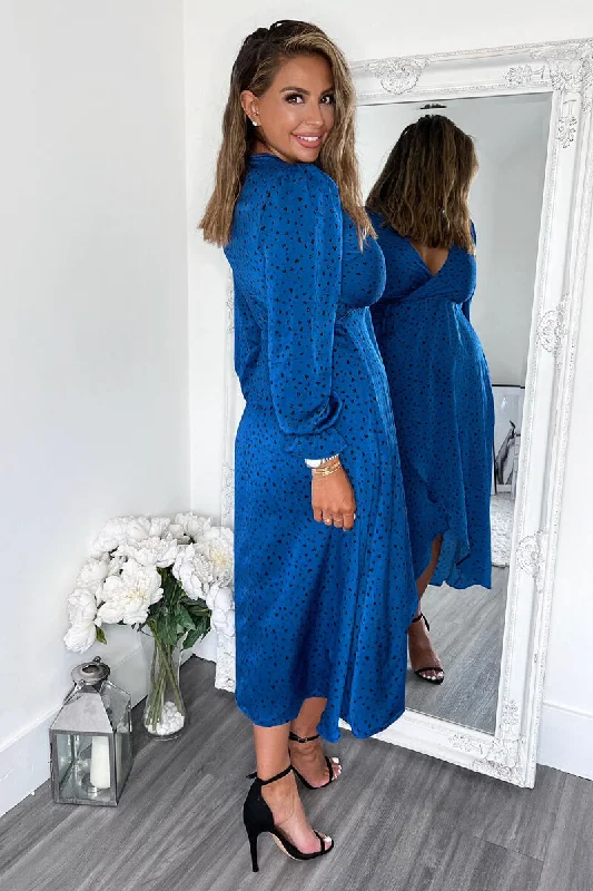 Blue And Black Printed Wrap Midi Dress Blue And Black Printed Wrap Midi Dress