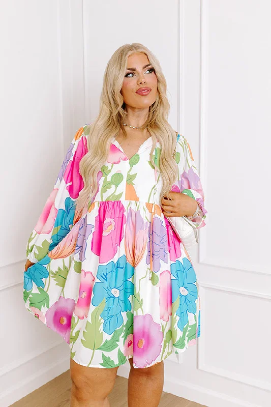 Floral Embrace Mini Dress in White Curves