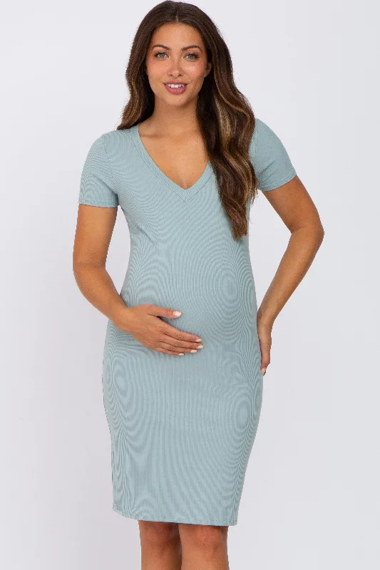 Mint Ribbed Maternity Dress